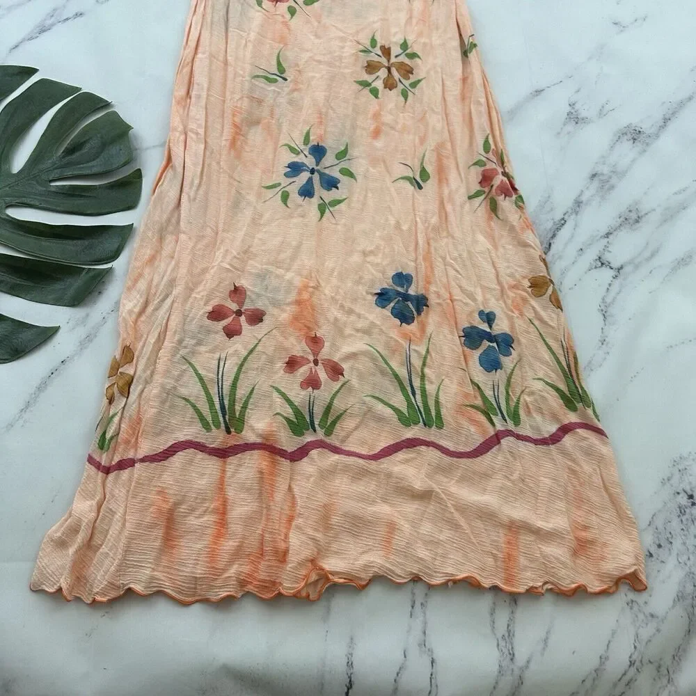 AT Moda Estate Womens Vintage 90s Slip Maxi Dress Size M Peach Orange Floral - Picture 4 of 10